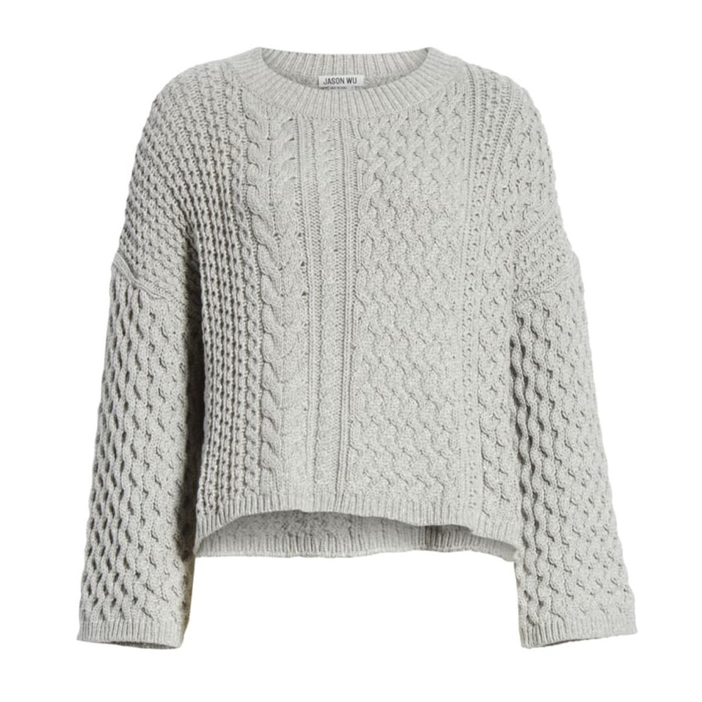 Jason Wu Cable Knit Cotton Blend Sweater Gray XS